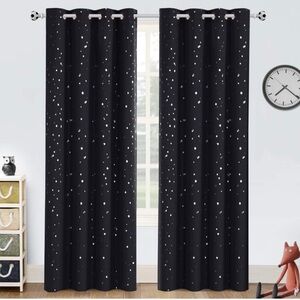 NEW Black w/Silver Stars Blackout Curtains - 2 Panels - 52x84 inches
